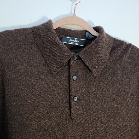 Neiman Marcus Exclusive XL Brown Long Sleeve Polo Shirt - Picture 2 of 4